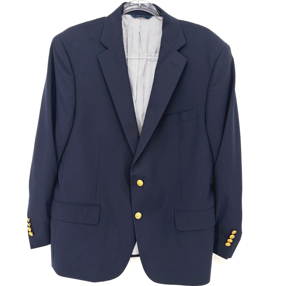Brooks Brothers Explorer Classic Navy Blazer Mens 44 Short Wool Gold Buttons